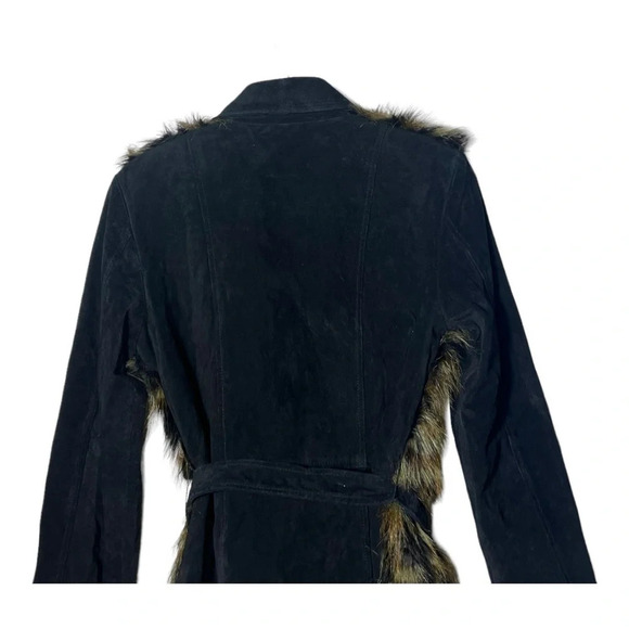 C2. WILSON LEATHER MAXIMA SUEDE WITH FAUX FUR JACKET WITH BELT SIZE MEDIUM BLACK - Picture 6 of 7
